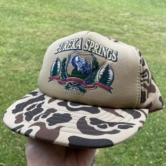 New Vintage Eureka Springs Arkansas Camo Camouflage Trucker Hat Cap Snapback - Picture 2 of 6